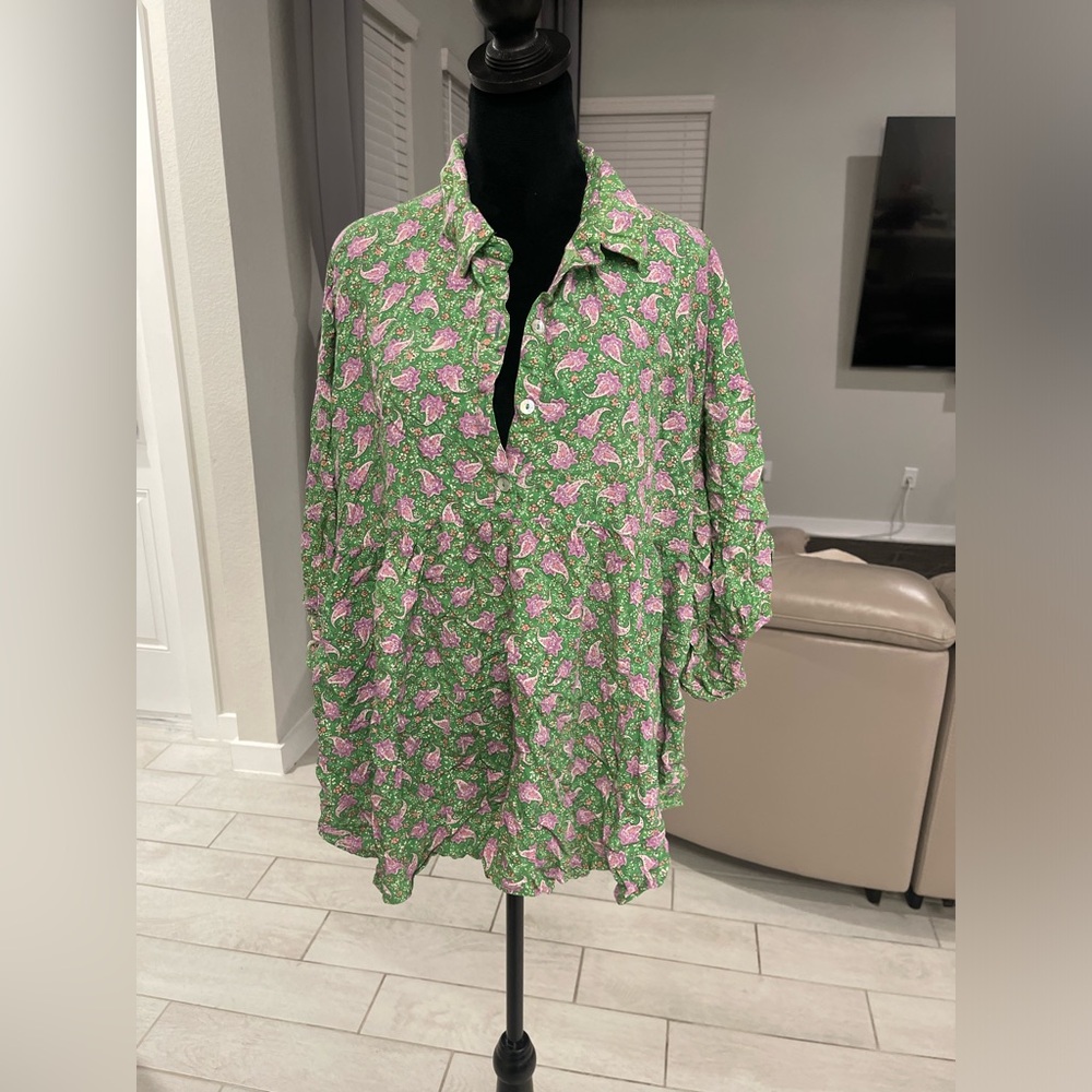 April Cornell floral print tunic blouse Sz XL/XXL